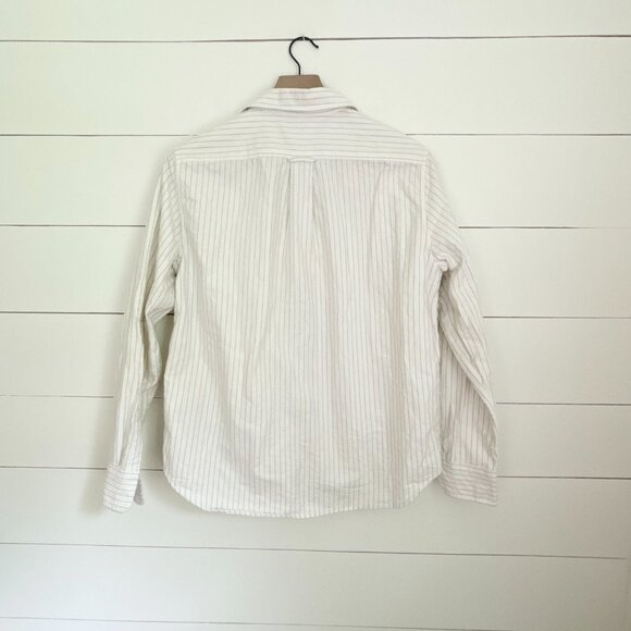 Everlane 100% organic cotton white with blue pinstripe button down shirt size 4 - Picture 4 of 5